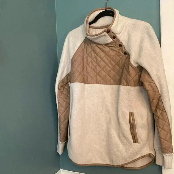 Abercrombie & Fitch women’s pullover fleece/faux leather sweatshirt - medium - Picture 1 of 7